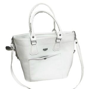 Guess Vintage Elegant White large Handbag / Tote Book Bag purse Faux Leather